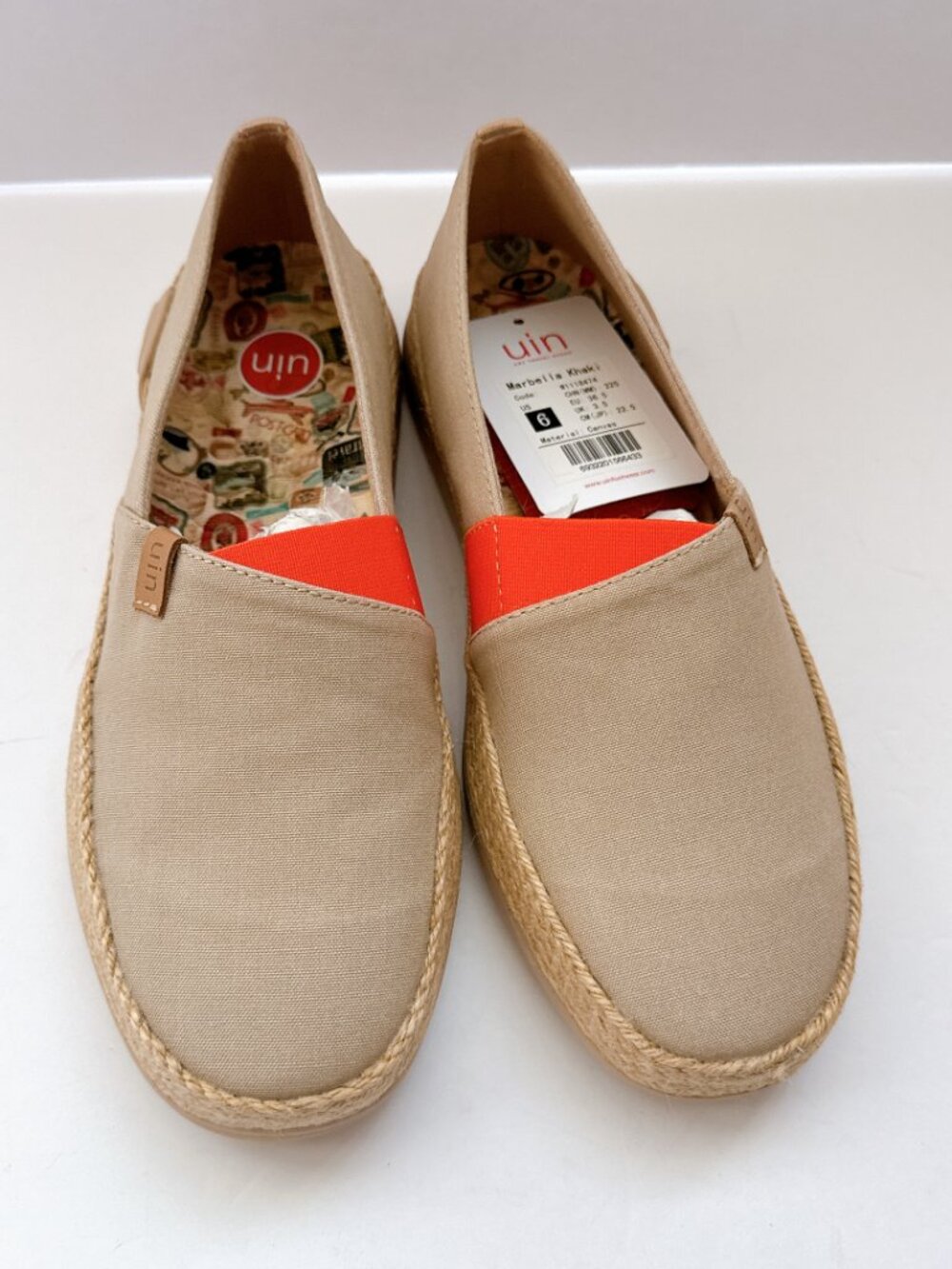Size 6 UIN Marbella Khaki Canvas Slip-On Shoes Women’s Espadrille Comfort Flats